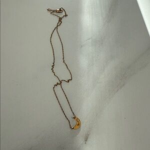 Gold Crescent Moon Pendant Necklace with Star Accents